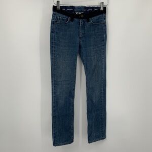 Lanvin Acne low rise straight leg blue jeans denim grosgrain ribbon ankle 24